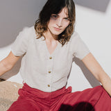 GETTY front snaps linen top