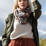 Linen Scarf - Checkered (composition of Blue-Beige-Redwood)