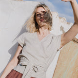 MADRID cropped linen wrap top