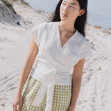 MADRID cropped linen wrap top