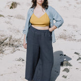 R: Maxi WELS wide leg linen pants (Size: XS; Color: Dark-Grey-Blue)