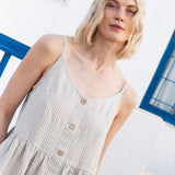 R: SARAH button down slip linen dress (Size: S/M; Color: Espresso Rose)