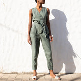 Sleeveless MARGARET wrap linen jumpsuit