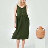 VALLEY front brass snaps linen dress (SS24)