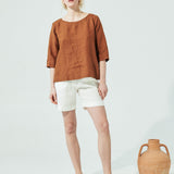 MORCOTE high-waisted linen SHORTS