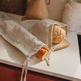 Set of 2 Linen Bread Bags (loaf + baguette) in natural linen