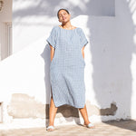 FATIMA light weight blue gingham linen tunic - notPERFECTLINEN EU