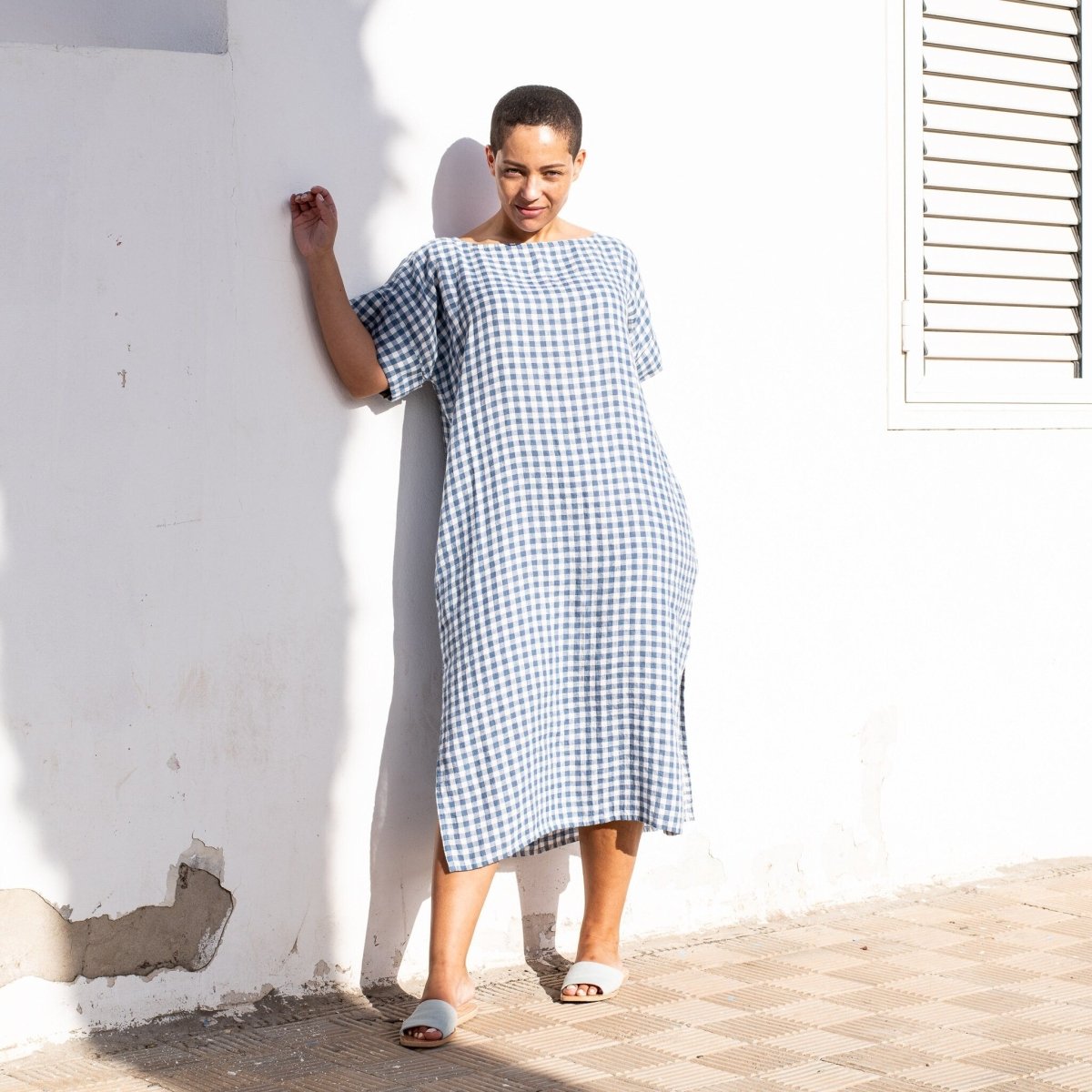 FATIMA light weight blue gingham linen tunic - notPERFECTLINEN EU