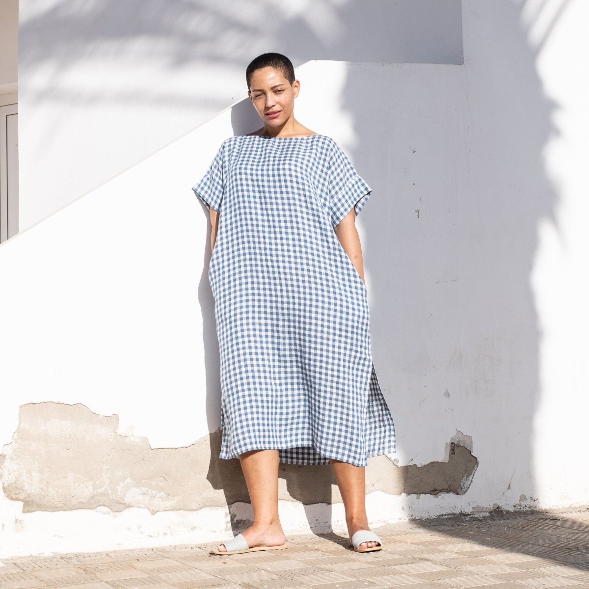FATIMA light weight blue gingham linen tunic - notPERFECTLINEN EU
