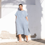 FATIMA light weight blue gingham linen tunic - notPERFECTLINEN EU