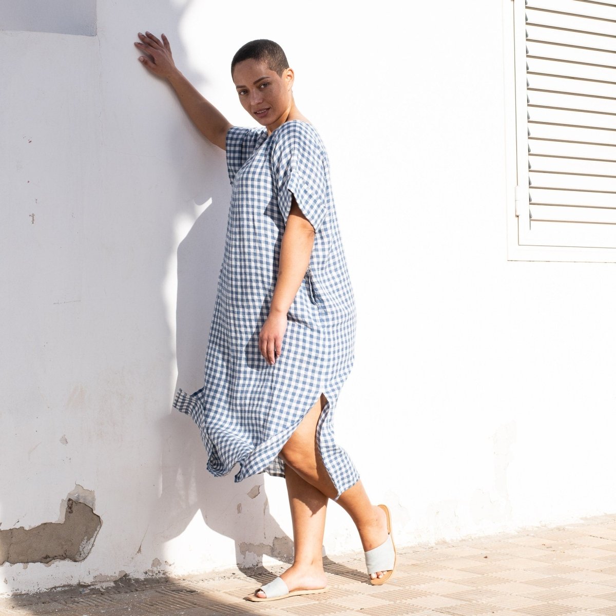 FATIMA light weight blue gingham linen tunic - notPERFECTLINEN EU