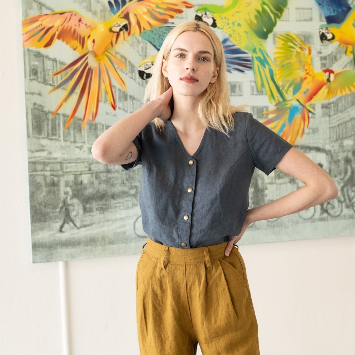 GETTY front snaps linen top - notPERFECTLINEN EU