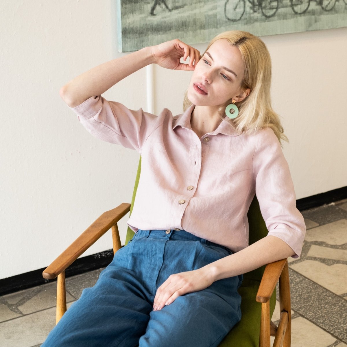 LILLE collar linen shirt with 3/4 sleeves - notPERFECTLINEN EU