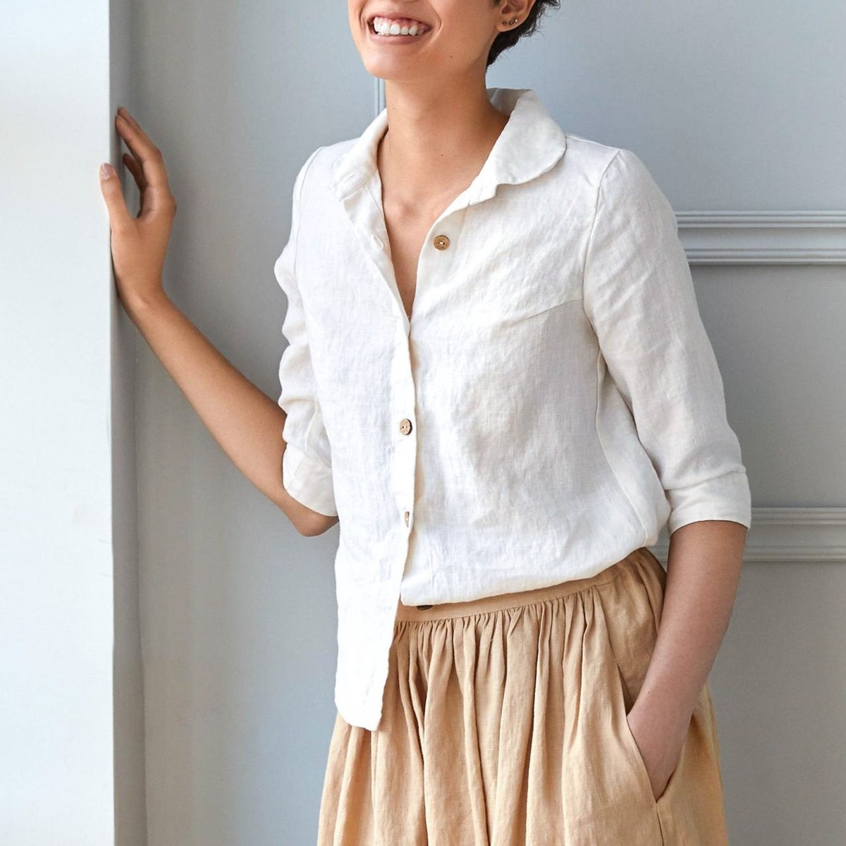 LILLE collar linen shirt with 3/4 sleeves - notPERFECTLINEN EU