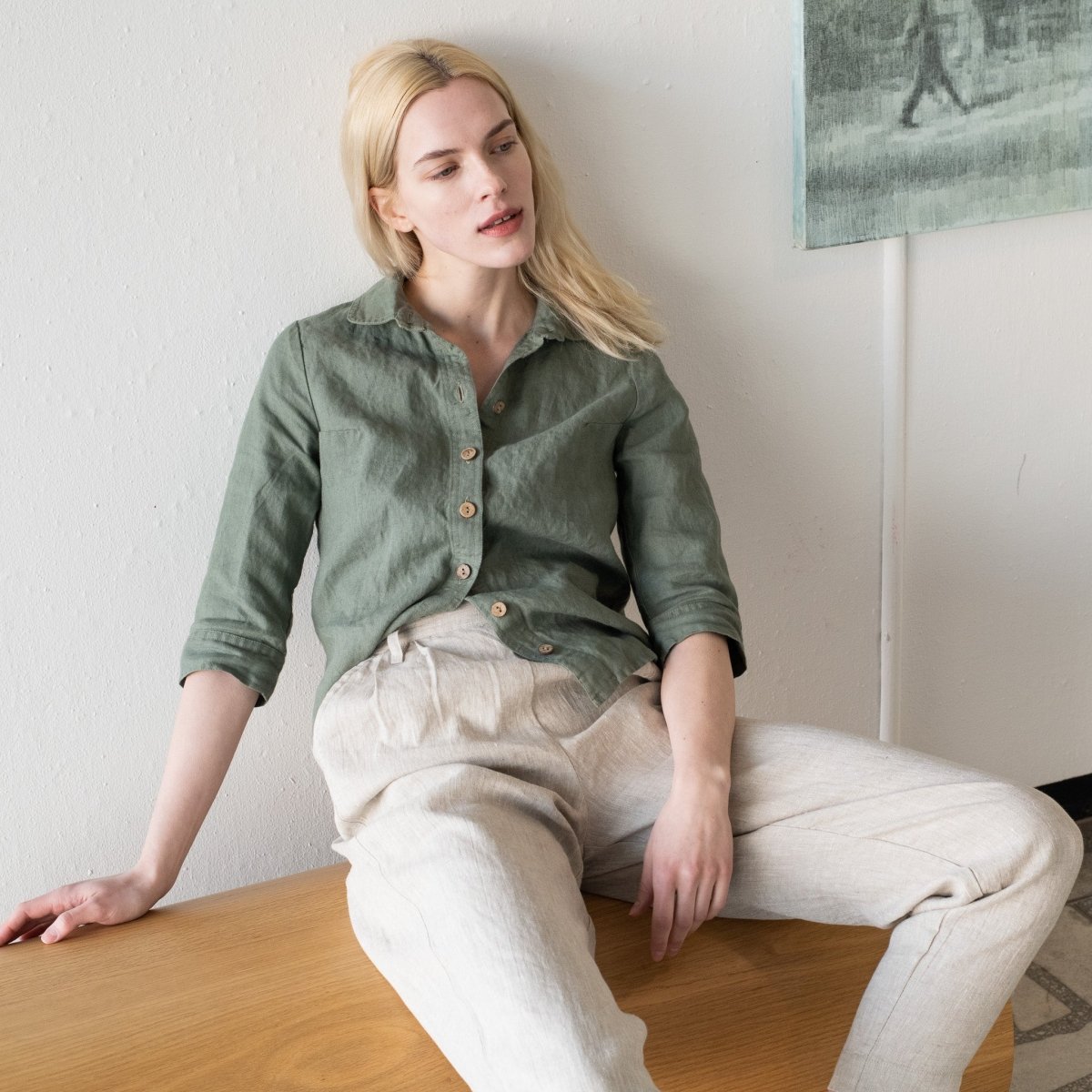 LILLE collar linen shirt with 3/4 sleeves - notPERFECTLINEN EU