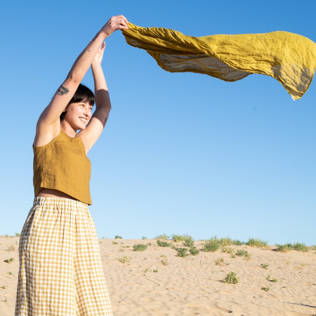 Linen Scarf in Greenish Mustard - notPERFECTLINEN EU