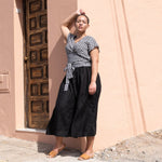 MADRID light weight black gingham cropped linen wrap top - notPERFECTLINEN EU