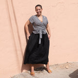 MADRID light weight black gingham cropped linen wrap top - notPERFECTLINEN EU