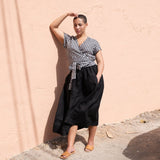 MADRID light weight black gingham cropped linen wrap top - notPERFECTLINEN EU