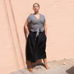 MADRID light weight black gingham cropped linen wrap top - notPERFECTLINEN EU