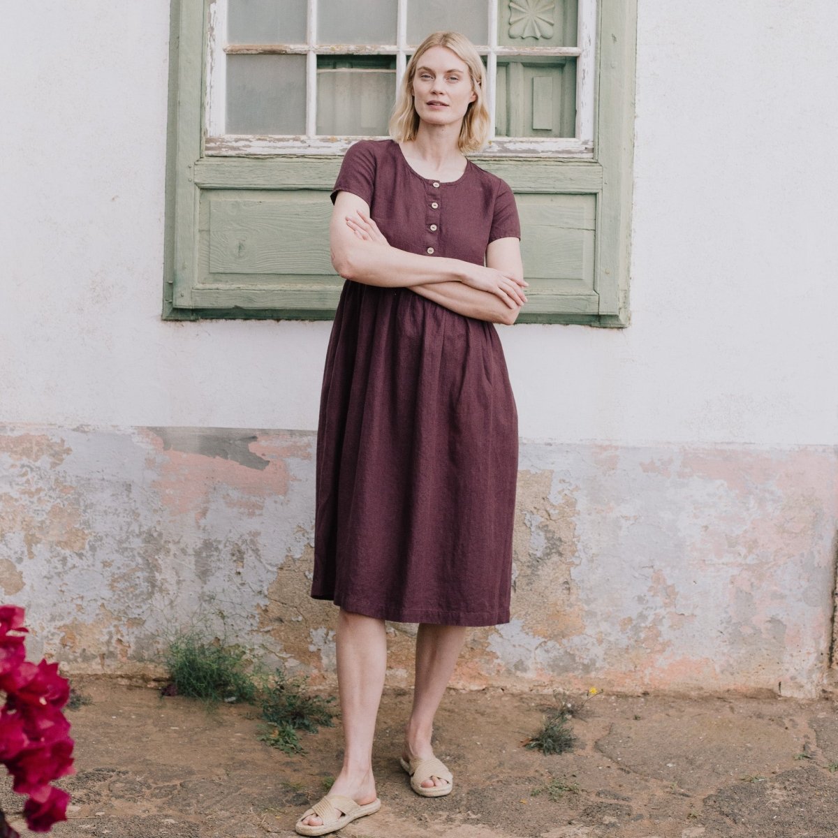 Maxi MAMA-2 short sleeve linen dress - notPERFECTLINEN EU