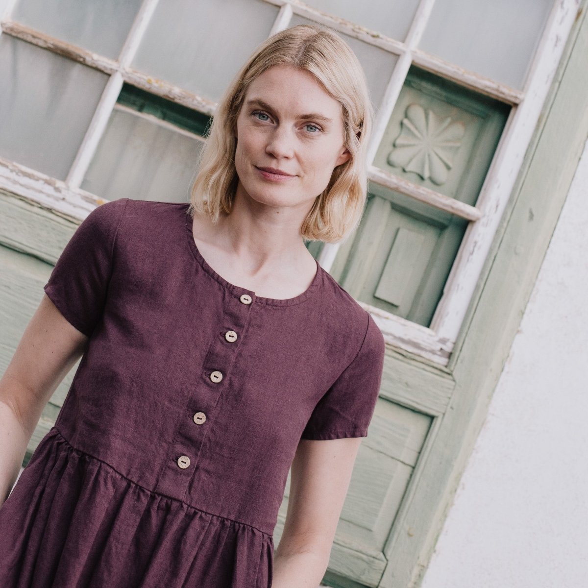 Maxi MAMA-2 short sleeve linen dress - notPERFECTLINEN EU