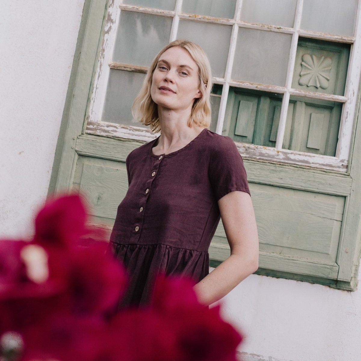 Maxi MAMA-2 short sleeve linen dress - notPERFECTLINEN EU