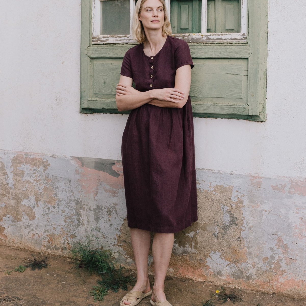 Maxi MAMA-2 short sleeve linen dress - notPERFECTLINEN EU