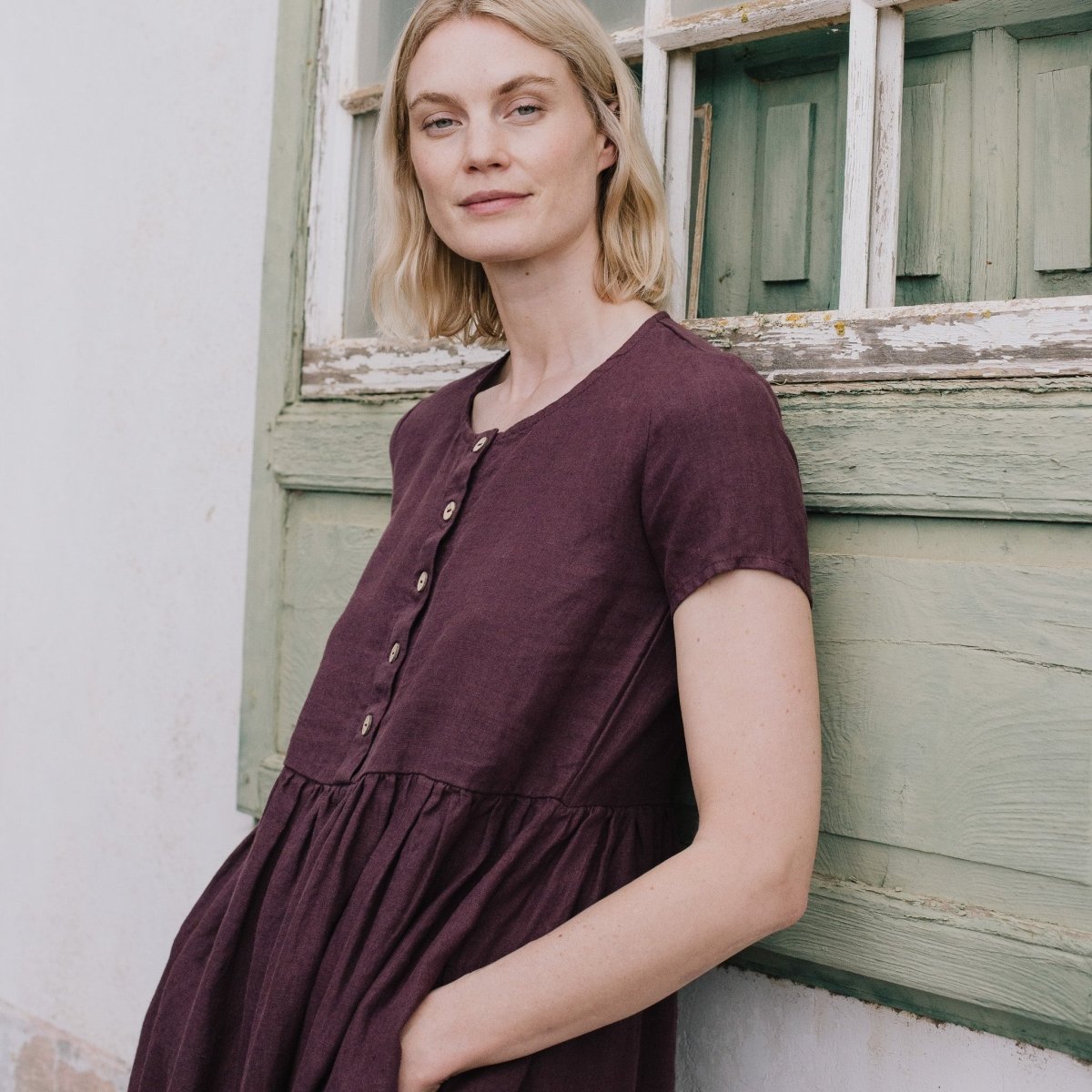 Maxi MAMA-2 short sleeve linen dress - notPERFECTLINEN EU