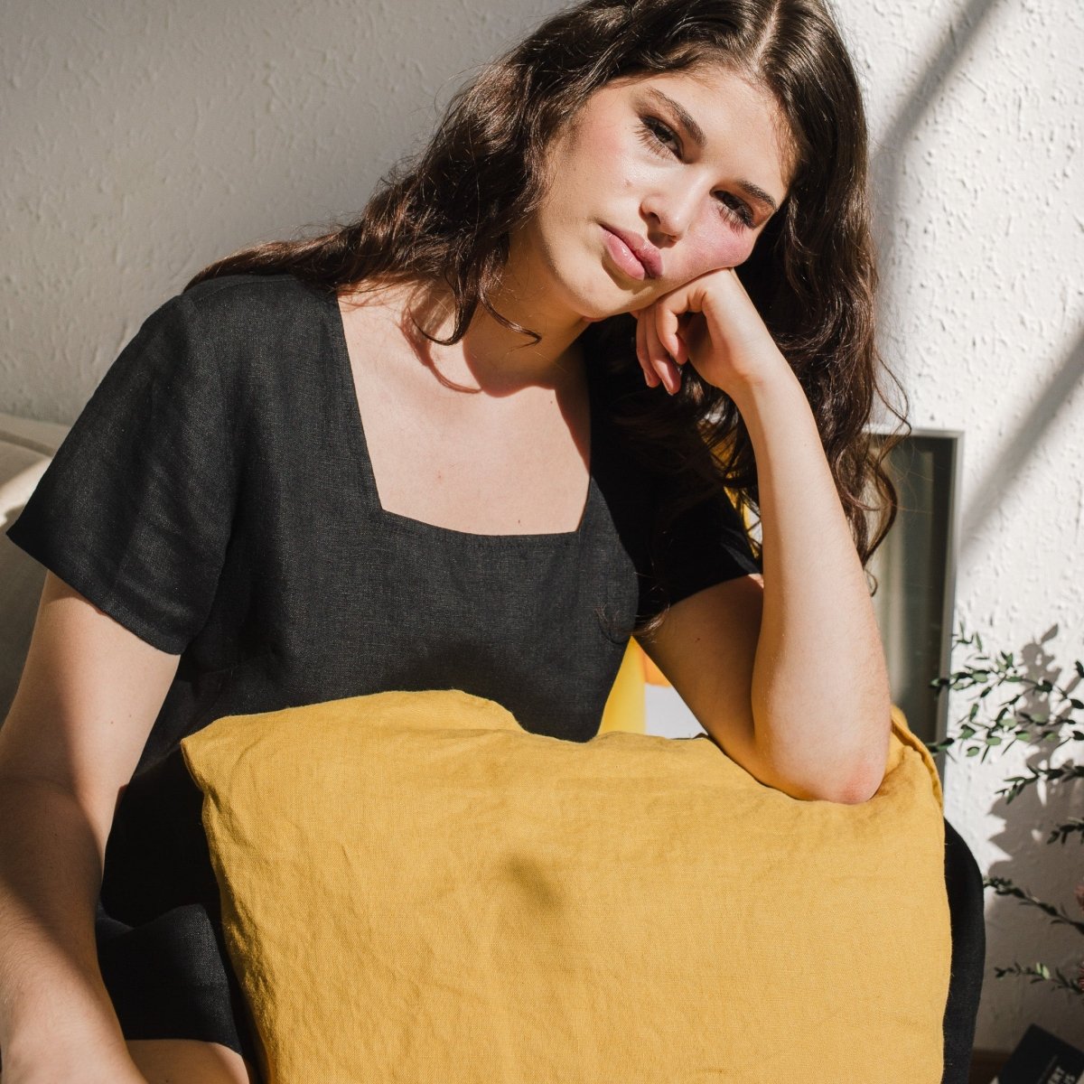 Maxi ODESA gathered linen dress - notPERFECTLINEN EU