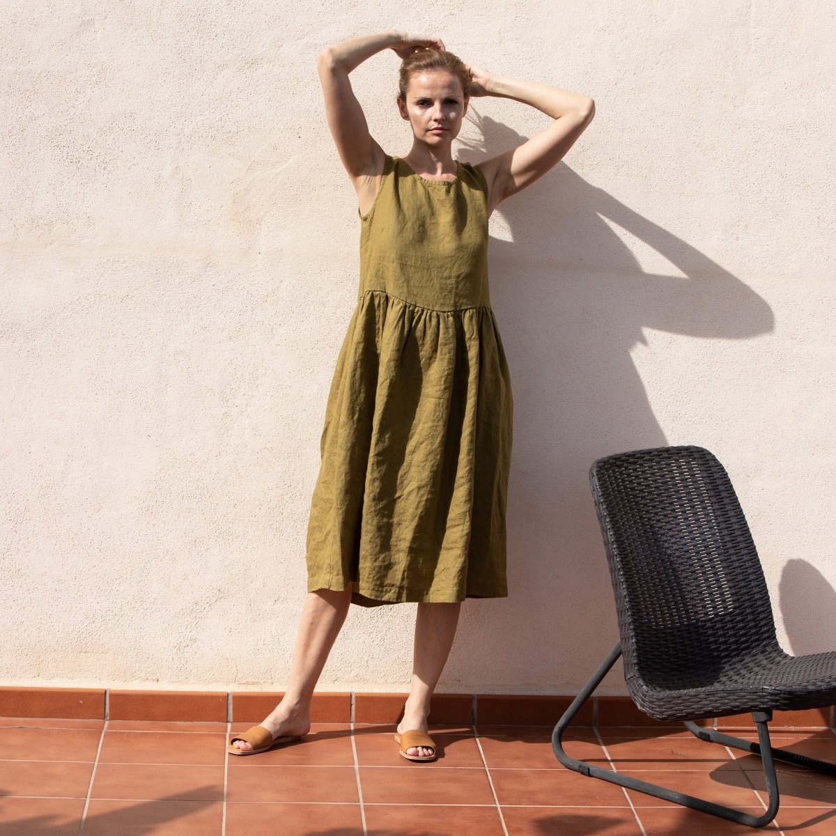 Maxi SMOCK loose linen dress - notPERFECTLINEN EU