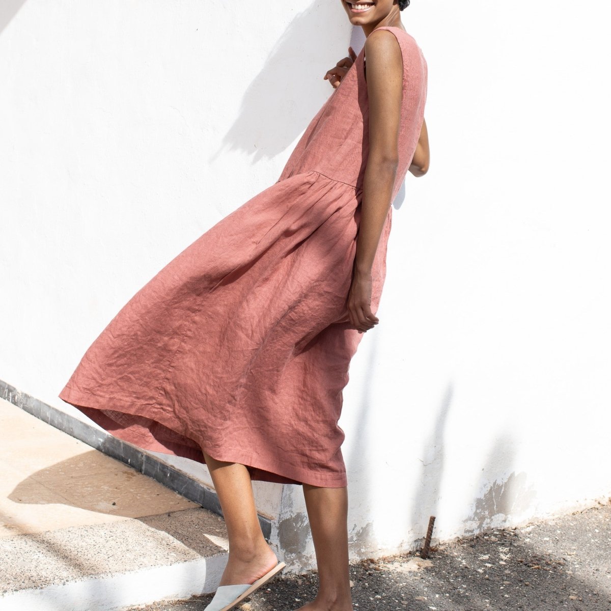 Maxi SMOCK loose linen dress - notPERFECTLINEN EU