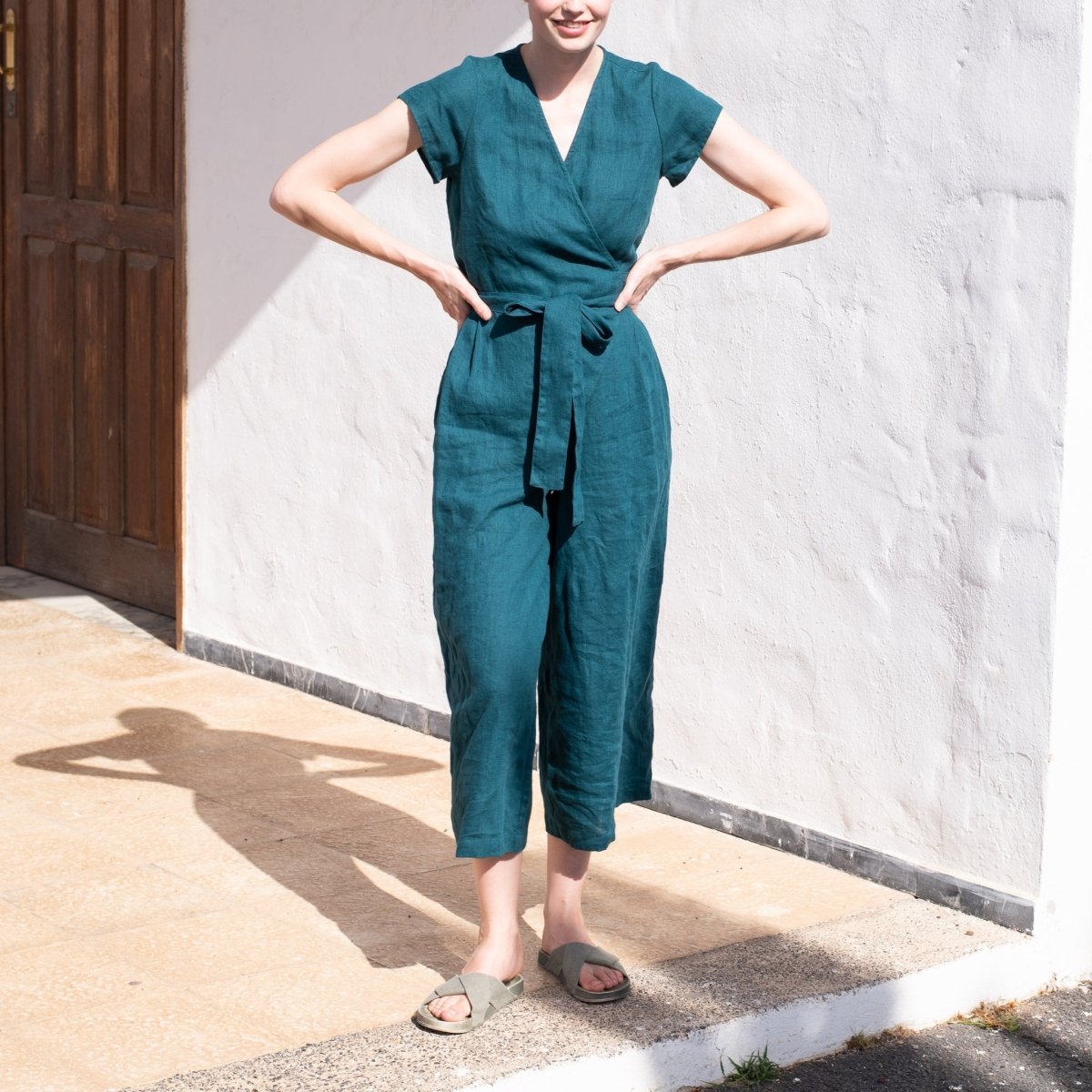 Maxi TORINO wrap wide leg linen jumpsuit - notPERFECTLINEN EU