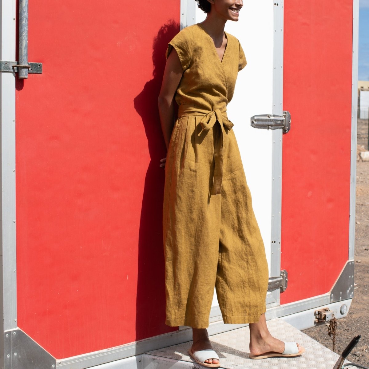 Maxi TORINO wrap wide leg linen jumpsuit - notPERFECTLINEN EU