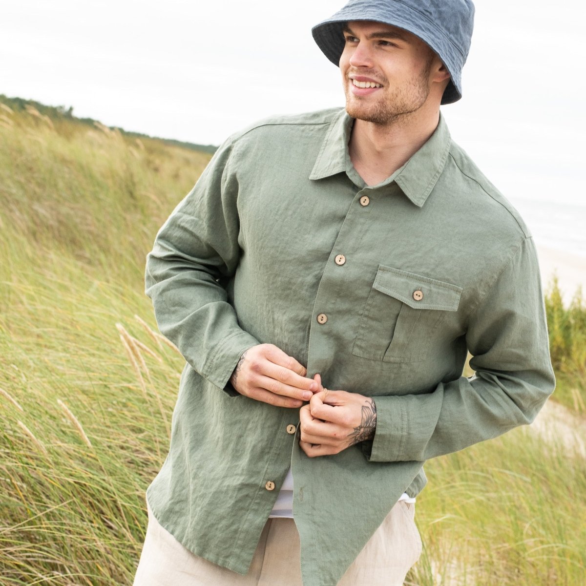Men’s long sleeve linen shirt MONTREAL - notPERFECTLINEN EU