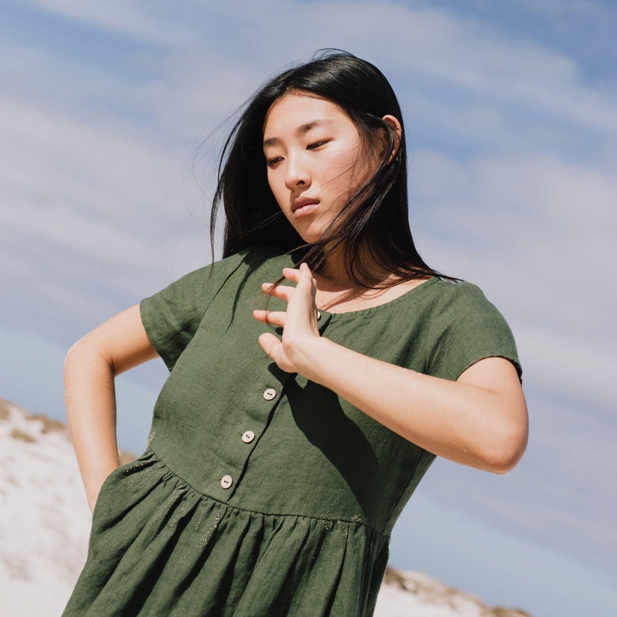 Midi MAMA-2 short sleeve linen dress - notPERFECTLINEN EU