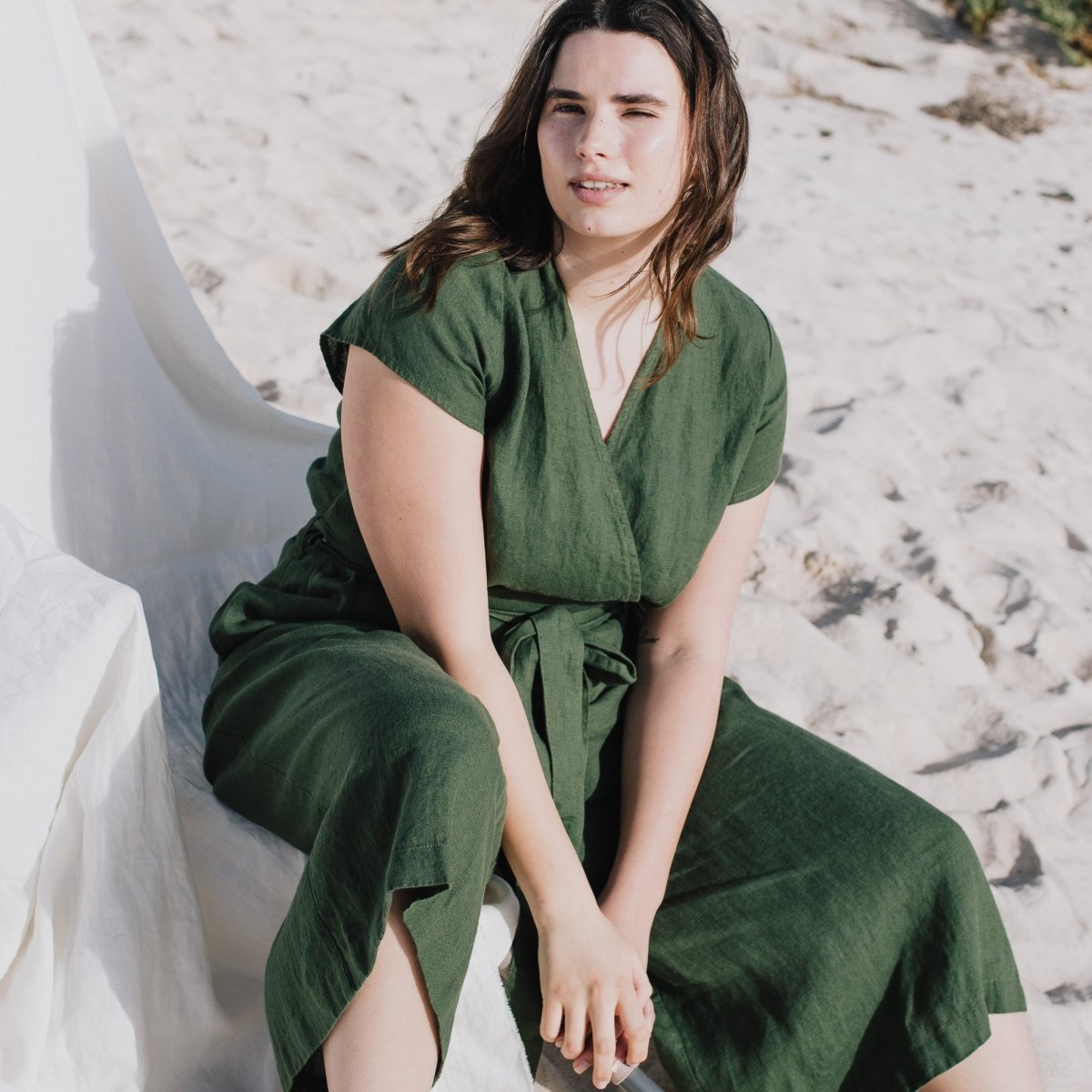 Midi TORINO wrap linen jumpsuit - notPERFECTLINEN EU