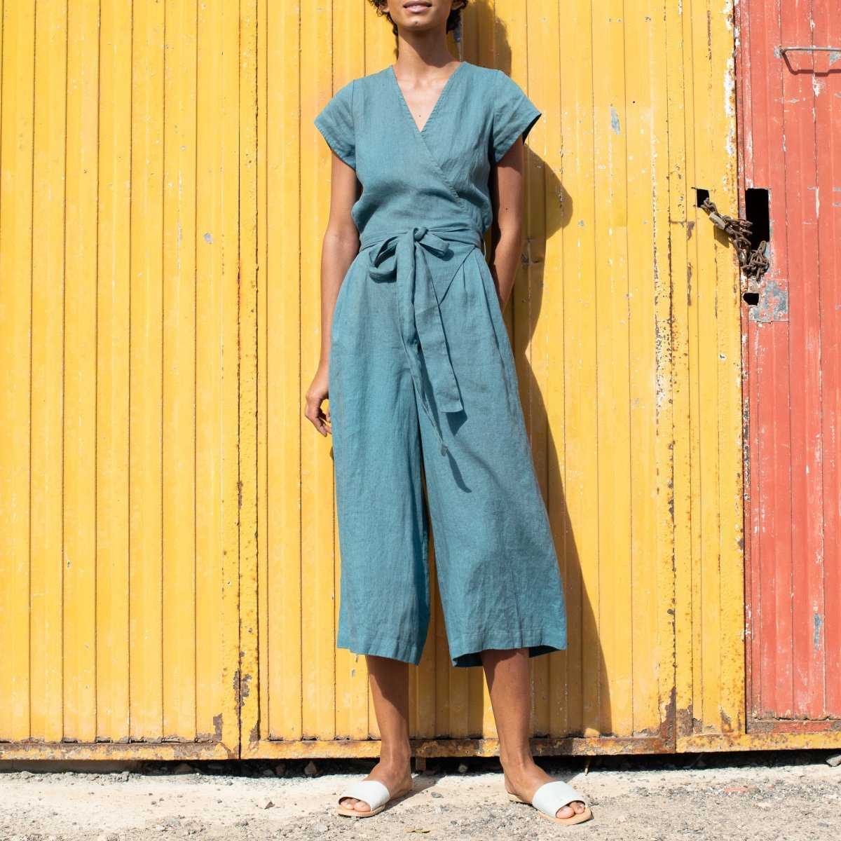 Midi TORINO wrap linen jumpsuit - notPERFECTLINEN EU