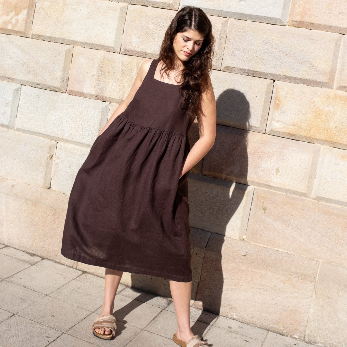 PARK trapeze neckline linen dress - notPERFECTLINEN EU