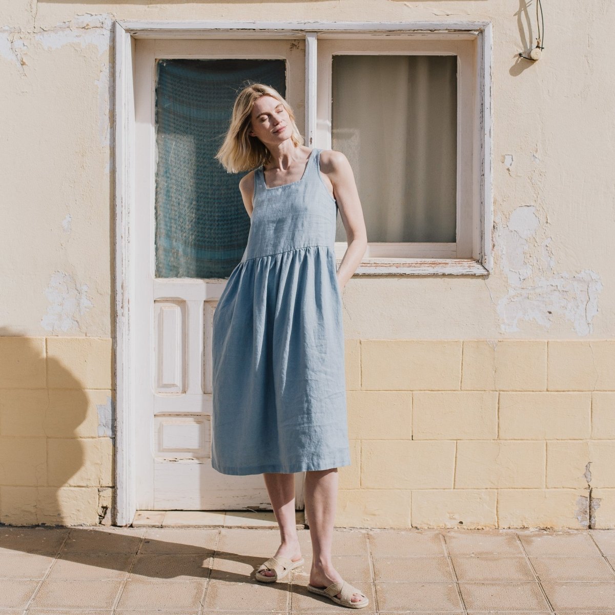 PARK trapeze neckline linen dress - notPERFECTLINEN EU