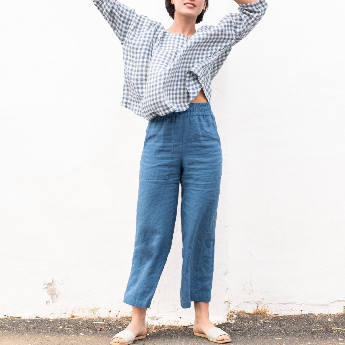 PUGLIA straight cut cropped linen pants - notPERFECTLINEN EU