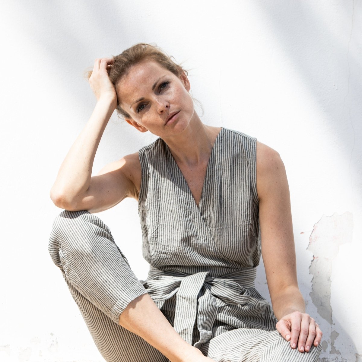 Sleeveless MARGARET wrap linen jumpsuit - notPERFECTLINEN EU