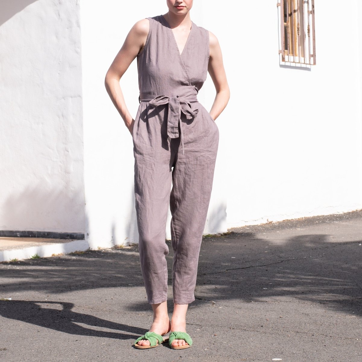 Sleeveless MARGARET wrap linen jumpsuit - notPERFECTLINEN EU