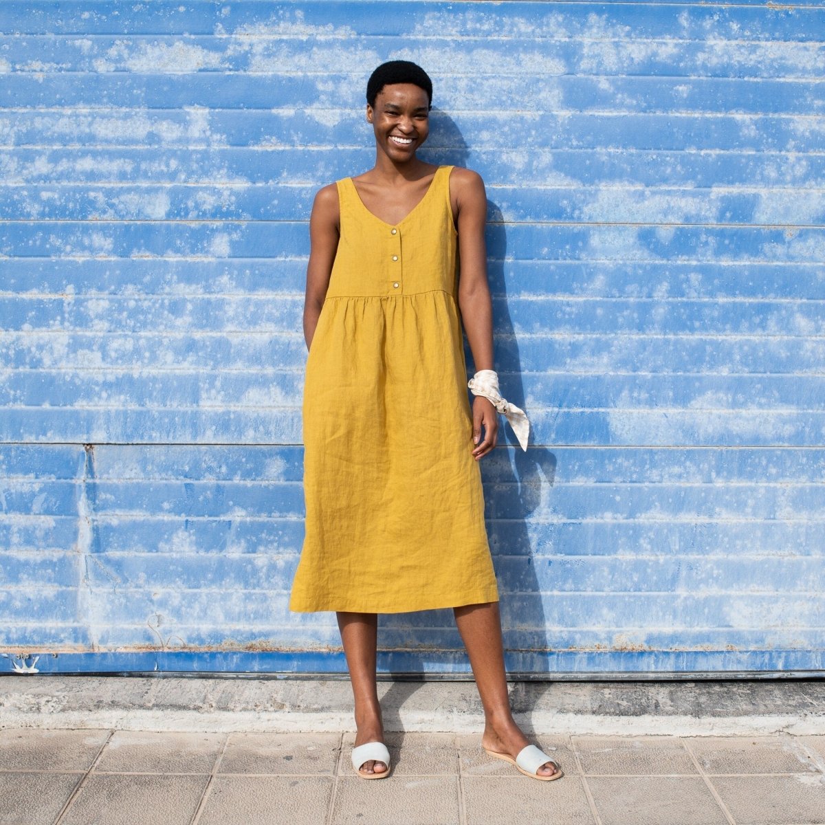 VALLEY front brass snaps linen dress - notPERFECTLINEN EU
