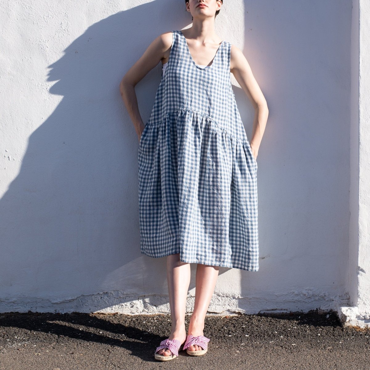 VOLUME light weight blue gingham linen dress - notPERFECTLINEN EU