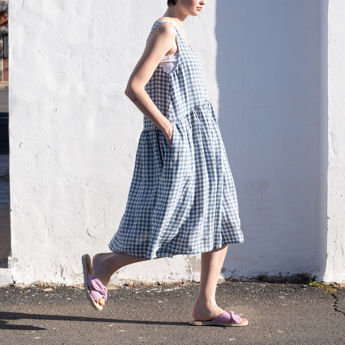 VOLUME light weight blue gingham linen dress - notPERFECTLINEN EU